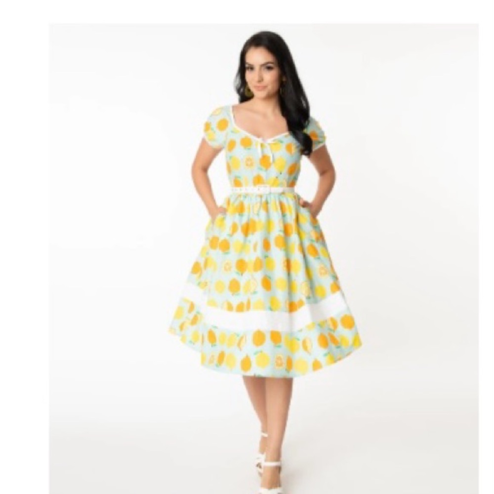 Unique Vintage Lemon & Orange Print Hannah Swing Dress - L/10-12